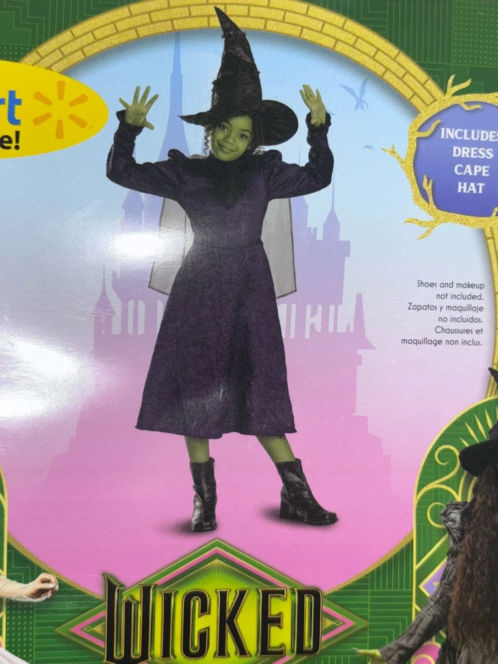 Wicked Elphaba Black Witch Dress, Hat, Cape Broom Costume Dress Up Set Size 6-6x - Picture 4 of 5